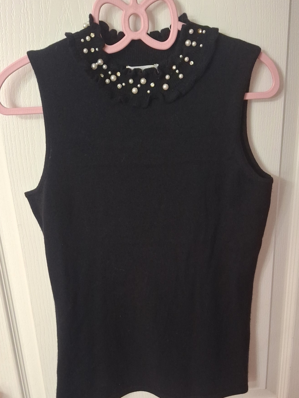 Carmen Black Sleeveless Pearl Embellished Black Sweater NWOT  Size XS